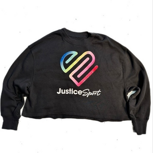 Justice Sport Girls Youth Size Medium (10) Sweater‎ Crop Top Black Shiny logo